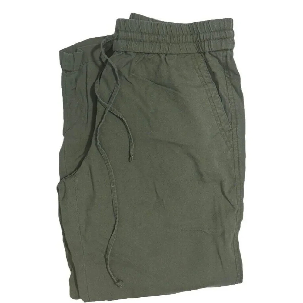 Talbots Easy Drawstring Pull On Pants Olive Green Relaxed Casual Capri Size 4P